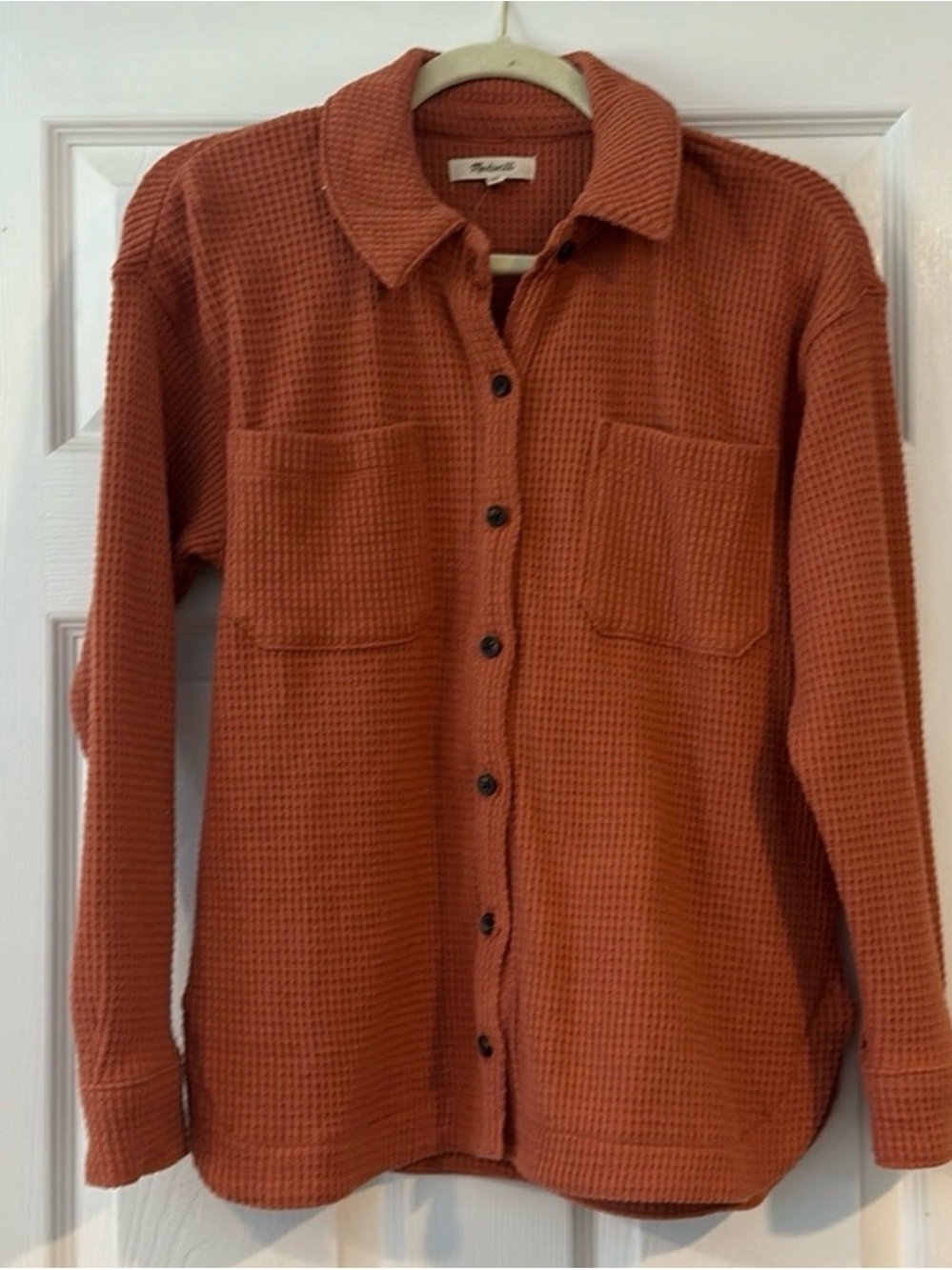 Madewell Waffle Knit Shirt Jacket Terracotta Rust Button Down Womens XS